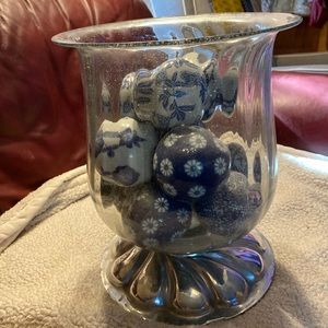 Decorative pewter and glass center piece.